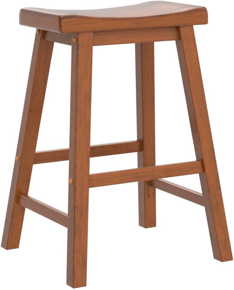 Lexicon Finnian Saddle Solid Wood Stool Set of 2 - Saddle Kitchen Stool Dining Height Stools for Dining, Armless Counter Chair Seating, Perfect Casual - 17.5" SH Oak