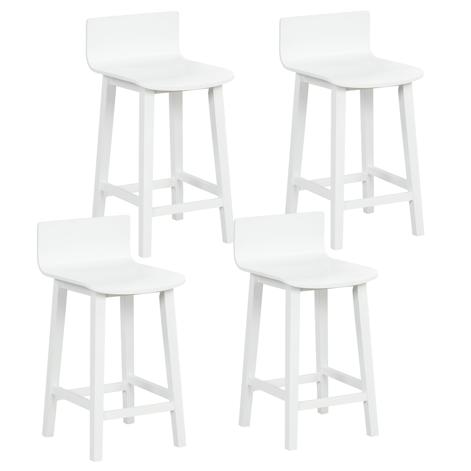 COSTWAY Solid Wood Bar Stools Set of 2, 29-inch Counter Height Chairs with Low Back and Footrest, Farmhouse Wooden Armless Barstools for Kitchen Island, Dining Room, Cafe, Breakfast, Brown