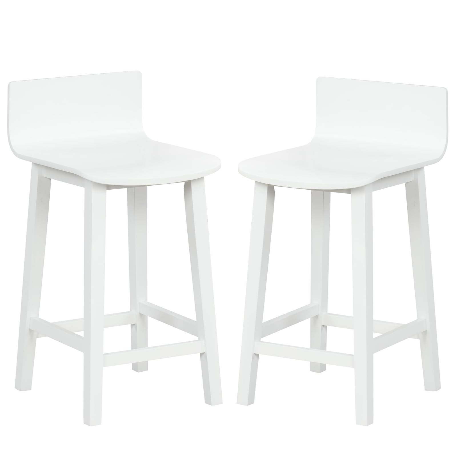 COSTWAY Solid Wood Bar Stools Set of 2, 29-inch Counter Height Chairs with Low Back and Footrest, Farmhouse Wooden Armless Barstools for Kitchen Island, Dining Room, Cafe, Breakfast, Brown