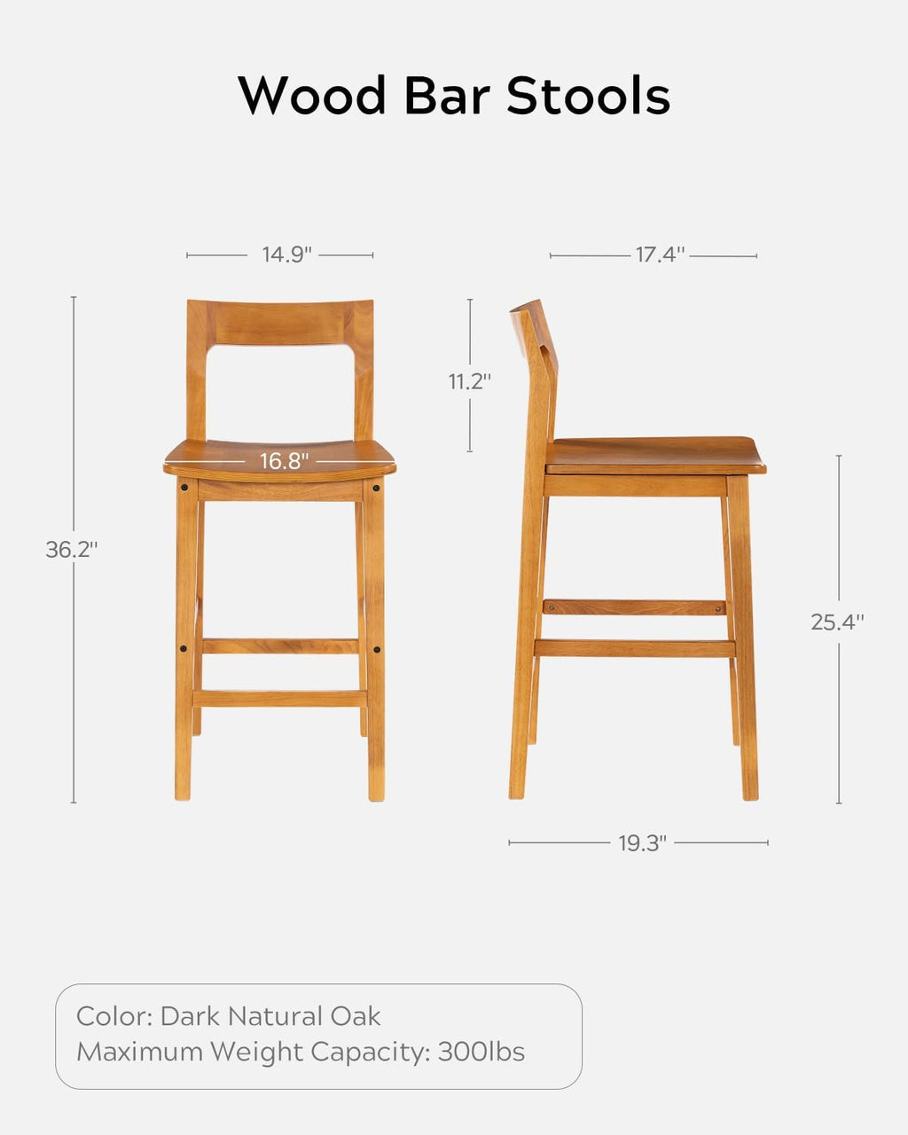 EYYTHUNG Counter Height Stools Set of 3, Farmhouse 25” Bar Stools with Solid Wood Legs & Back, Mid Century Modern Barstools Chairs for Kitchen Island, Dining Room, Cafe, Pub, Dark Oak