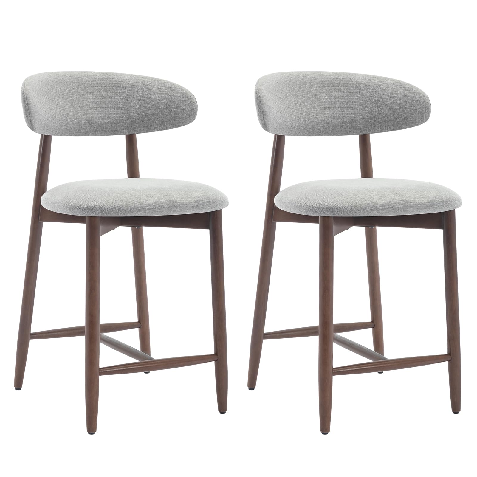 COLAMY Upholstered Counter Bar Stools, Kitchen Island Stools with Back, Modern Counter Height Stools with Wood Legs for Kitchen Island Dining Room Bar, Camel