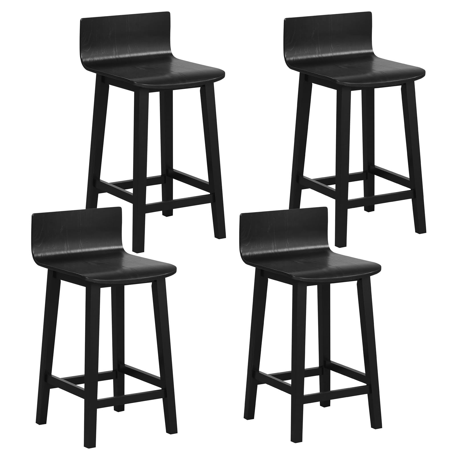 COSTWAY Solid Wood Bar Stools Set of 2, 29-inch Counter Height Chairs with Low Back and Footrest, Farmhouse Wooden Armless Barstools for Kitchen Island, Dining Room, Cafe, Breakfast, Brown
