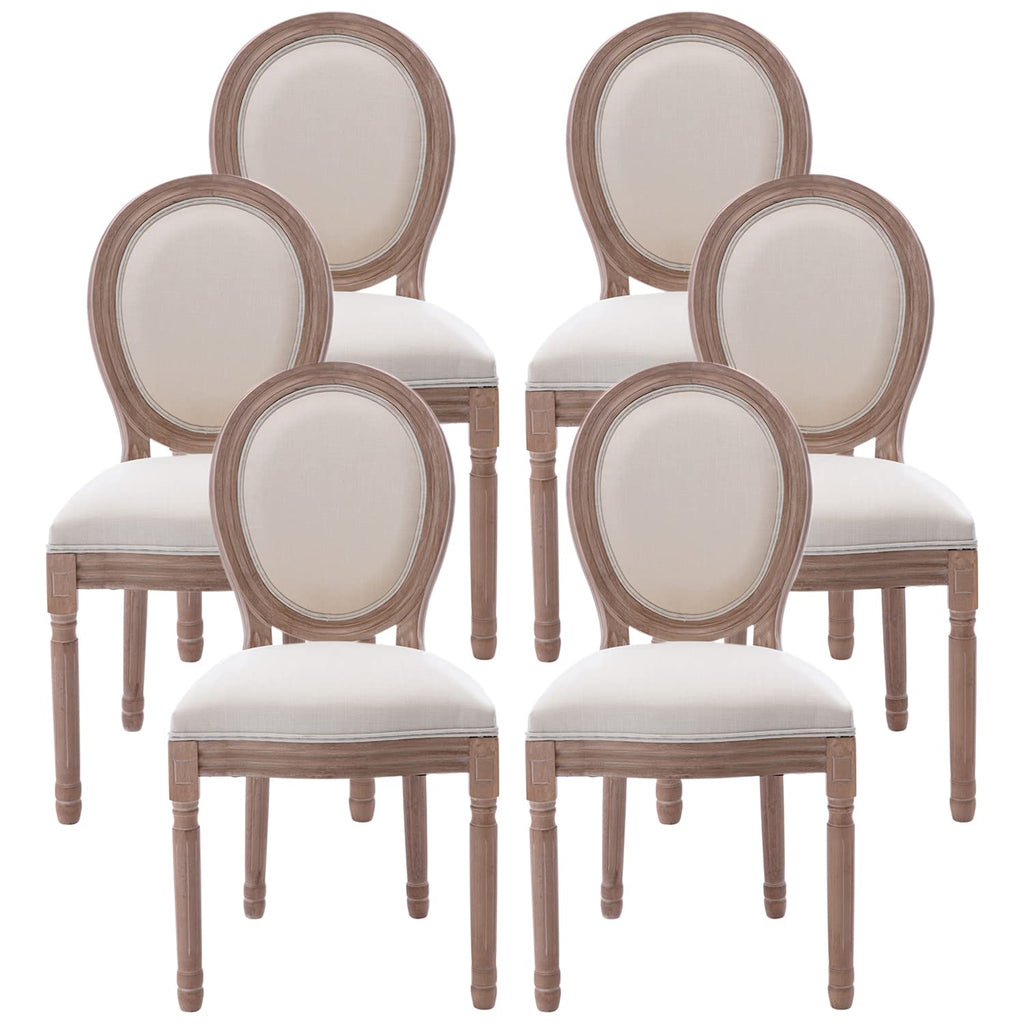 Nrizc French Country Dining Chairs Set of 4, Farmhouse Fabric Chairs with Round Back, Rattan Dining Chair, Oval Side Chairs for Dining Room/Living Room/Kitchen/Restaurant