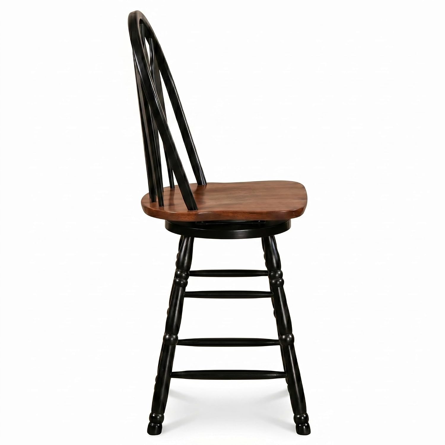Sunset Trading Selections 24" Counter Height Swivel Barstool | Farmhouse Country Cottage Windsor Arrowback Café Stool | Antique Black & Cherry Solid Wood | Dining Room Kitchen Home Bar Furniture