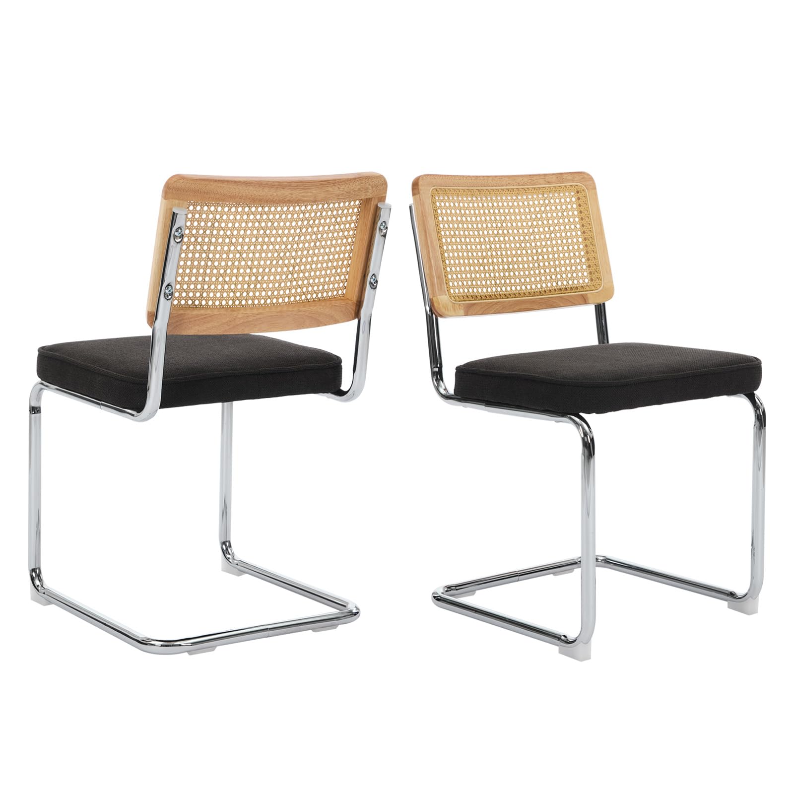Rattan Dining Chairs Set of 4,Upholstered Mid-Century Modern Dining Room Chairs with Cane Backrest,Retro Velvet Kitchen Chairs with Stainless Chrome Base,Green