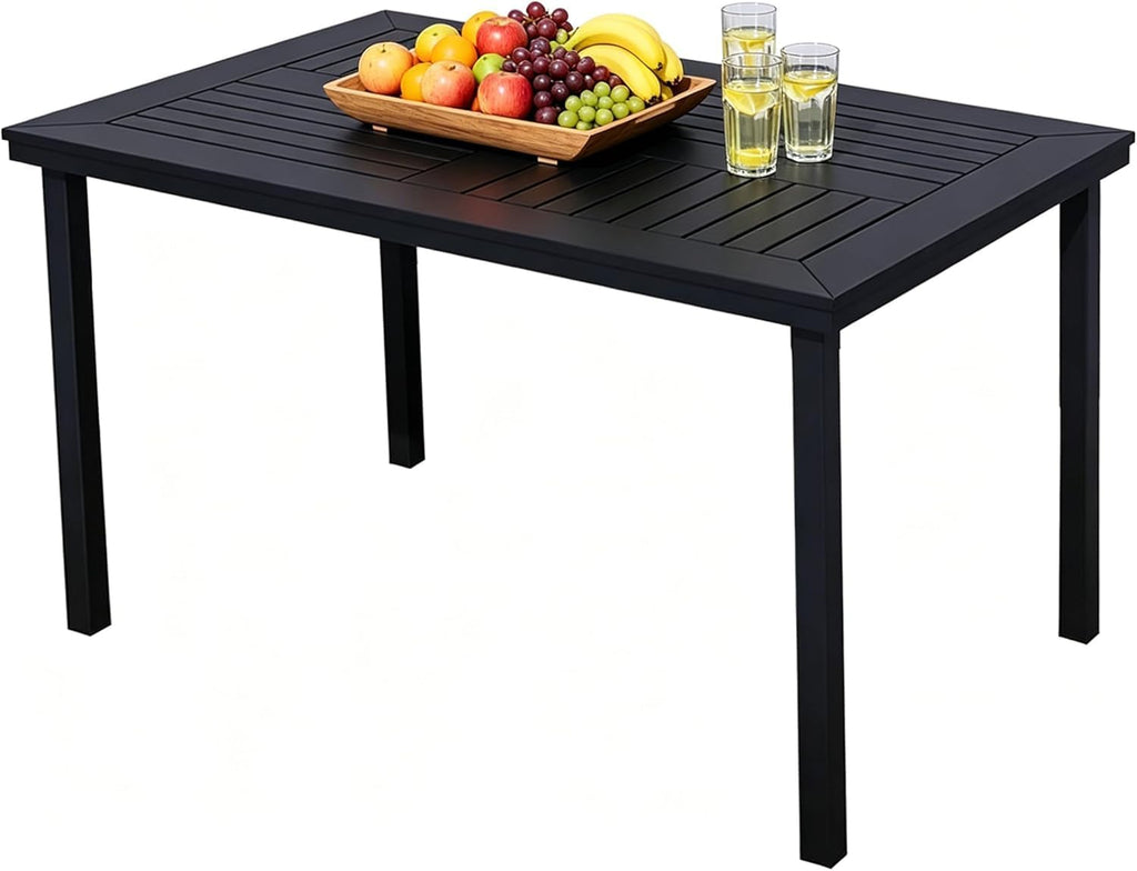 Patio Dining Set, HDPE Outdoor Dining Table with 2 Benches, All-Weather Steel Frame Outdoor Furniture for Backyard BBQ, Family Gatherings, Deck & Garden