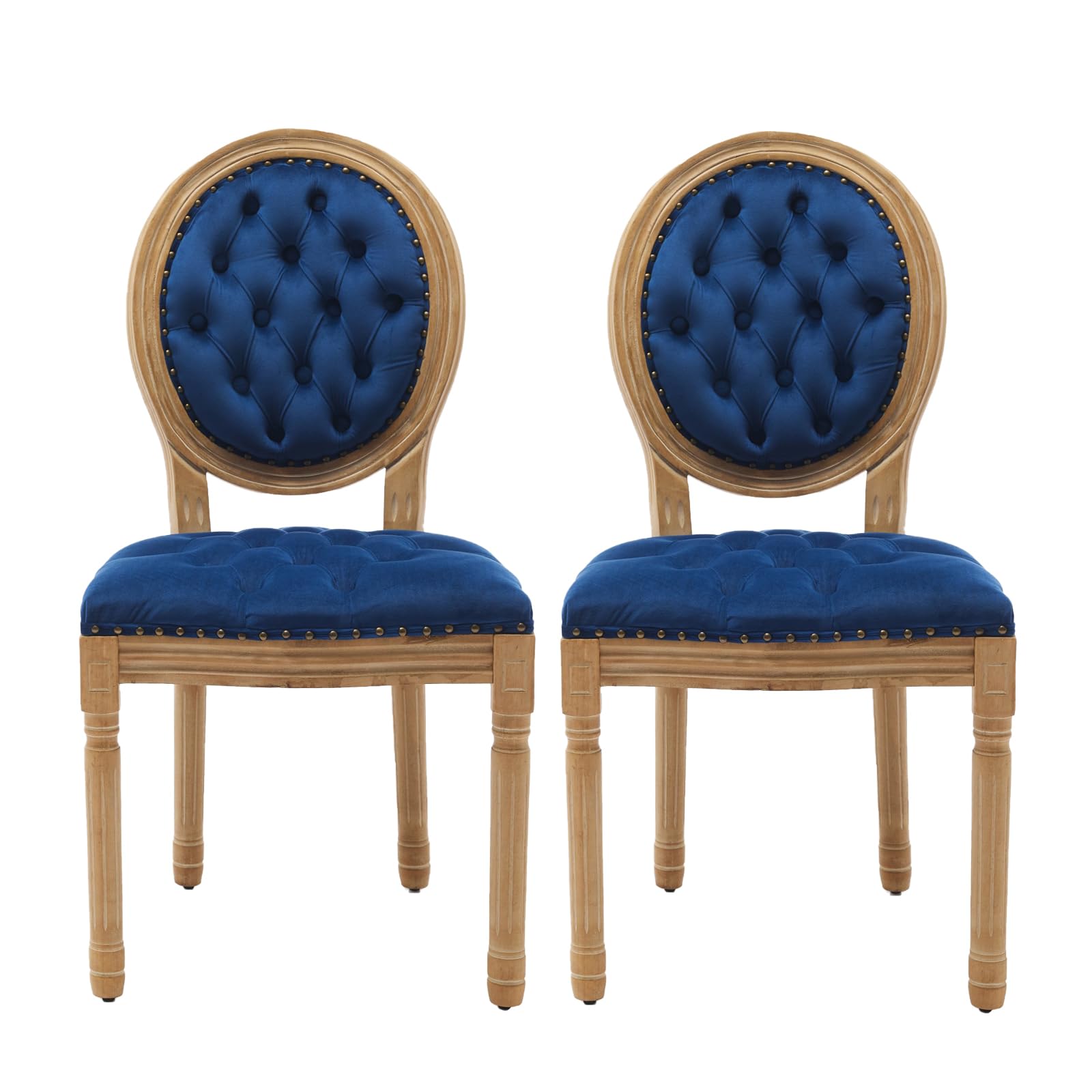 French Country Dining Chairs Set of 4，Fabric Upholstered Dining Chair with Round Back and Solid Leg, Rattan Kitchen Chairs for Dining Room, Living Room, Kitchen, Olive Green