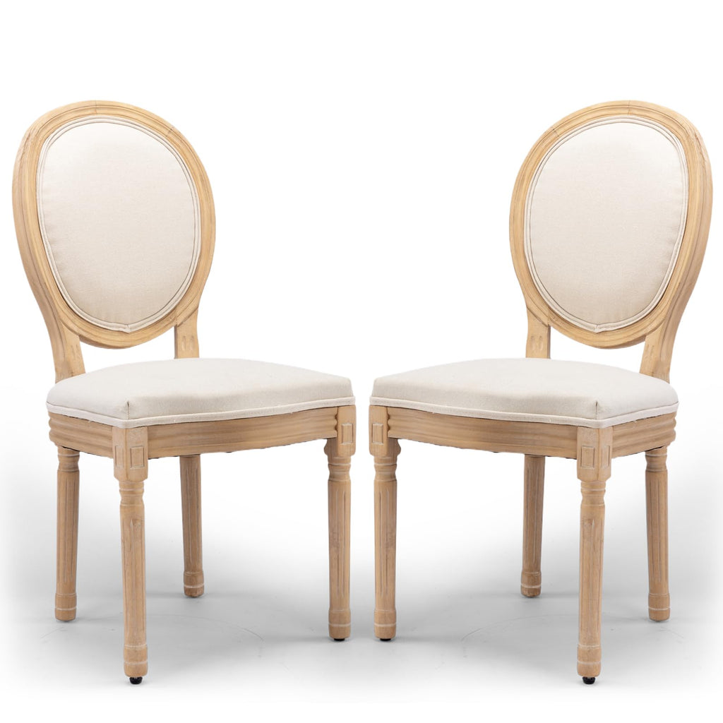 Rattan Back Upholstered Dining Chairs Set of 4 French Country Oval Kitchen Side Chairs with Wood Legs for Dining Room, Kitchen, Restaurant(Beige-Rattan)