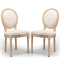 Rattan Back Upholstered Dining Chairs Set of 4 French Country Oval Kitchen Side Chairs with Wood Legs for Dining Room, Kitchen, Restaurant(Beige-Rattan)