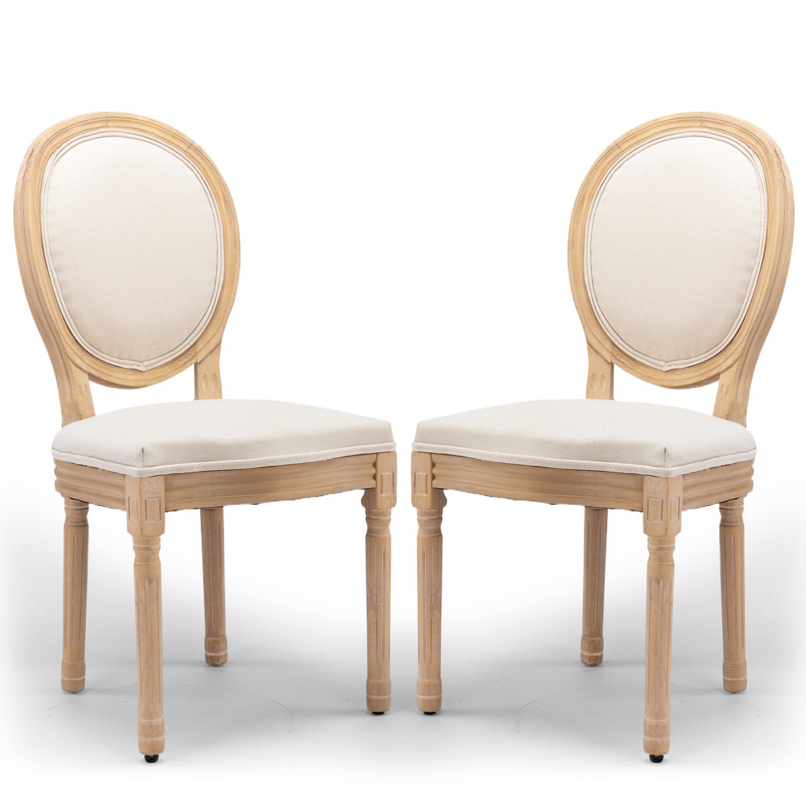 Rattan Back Upholstered Dining Chairs Set of 4 French Country Oval Kitchen Side Chairs with Wood Legs for Dining Room, Kitchen, Restaurant(Beige-Rattan)