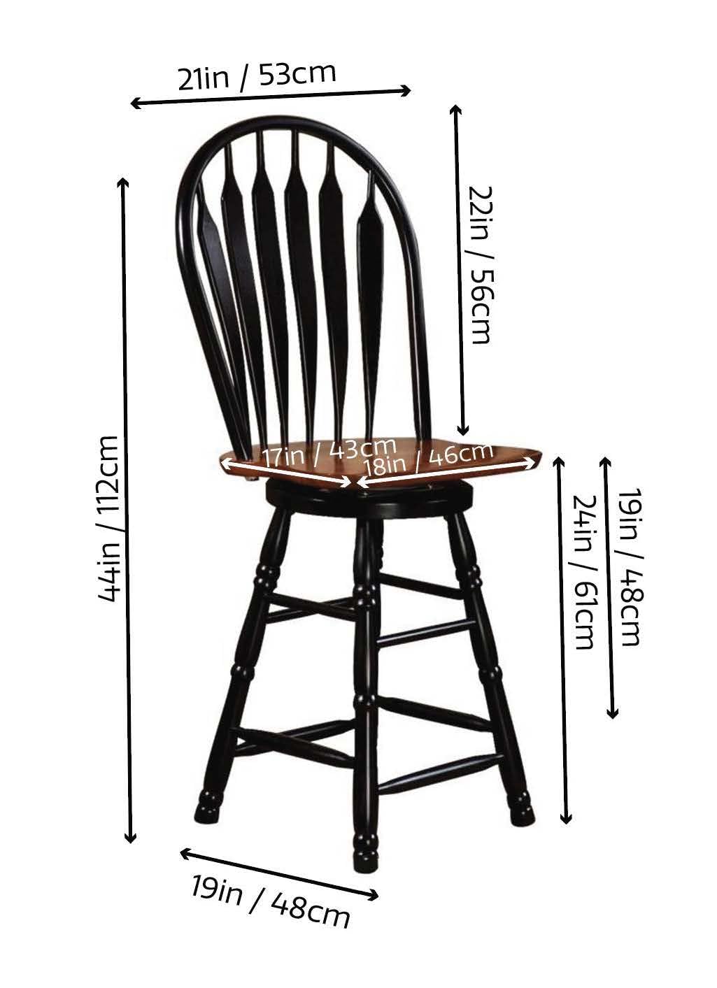 Sunset Trading Selections 24" Counter Height Swivel Barstool | Farmhouse Country Cottage Windsor Arrowback Café Stool | Antique Black & Cherry Solid Wood | Dining Room Kitchen Home Bar Furniture