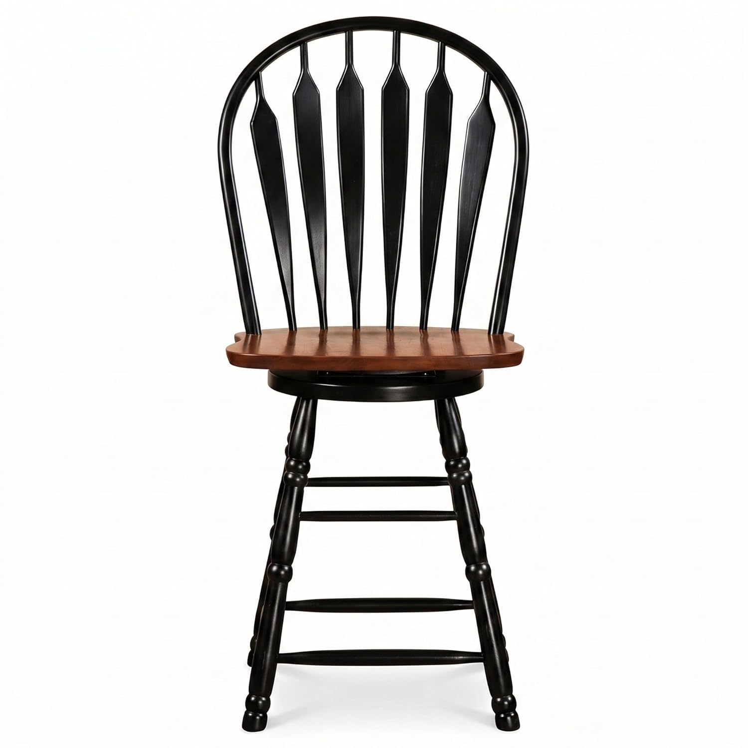 Sunset Trading Selections 24" Counter Height Swivel Barstool | Farmhouse Country Cottage Windsor Arrowback Café Stool | Antique Black & Cherry Solid Wood | Dining Room Kitchen Home Bar Furniture