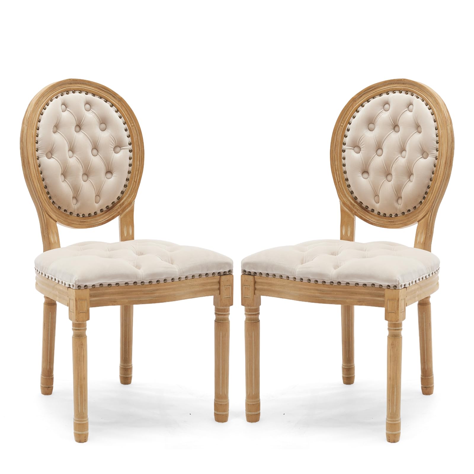 Rattan Back Upholstered Dining Chairs Set of 4 French Country Oval Kitchen Side Chairs with Wood Legs for Dining Room, Kitchen, Restaurant(Beige-Rattan)