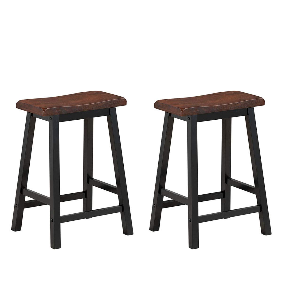 4PC Solid Wood Backless Bar Stools, 24in Counter Stools with Footrest, Brown