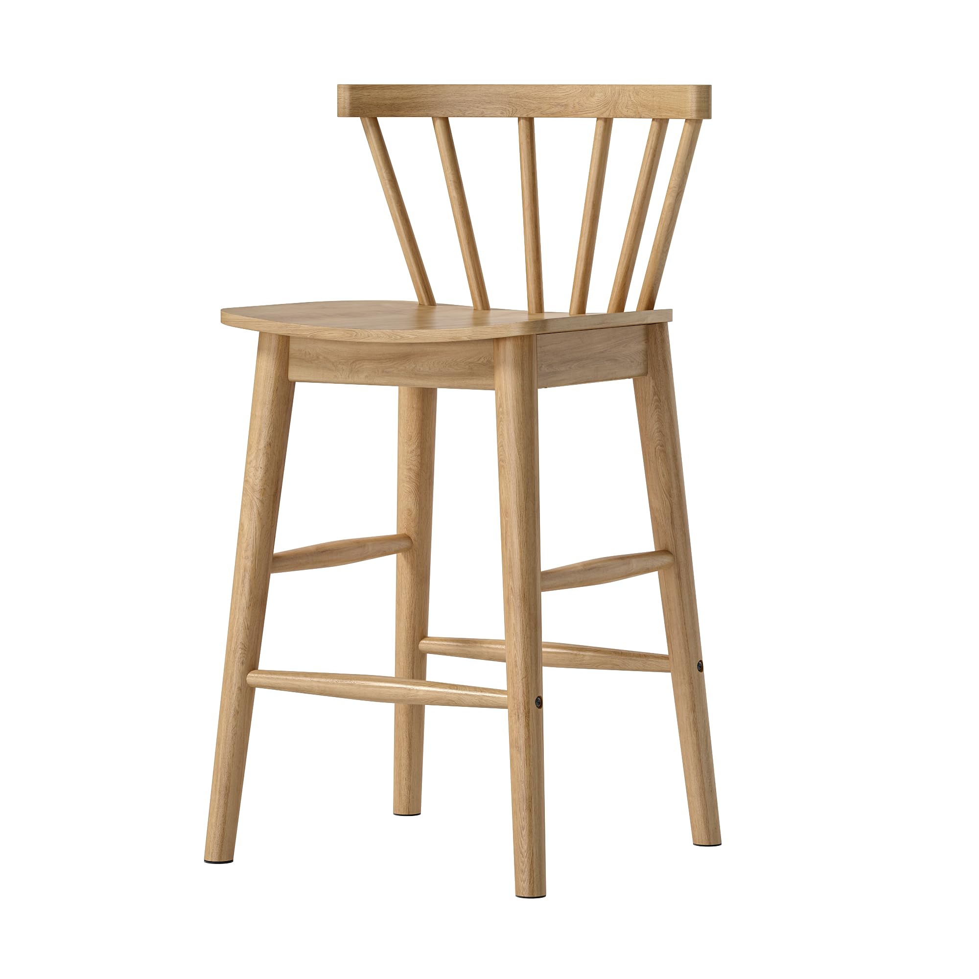 EYYTHUNG Wood Bar Stools Set of 3, Farmhouse 24" Barstool Counter Stools with Curved Back Counter Chairs for Kitchen Islands Dining Room, Natural Oak