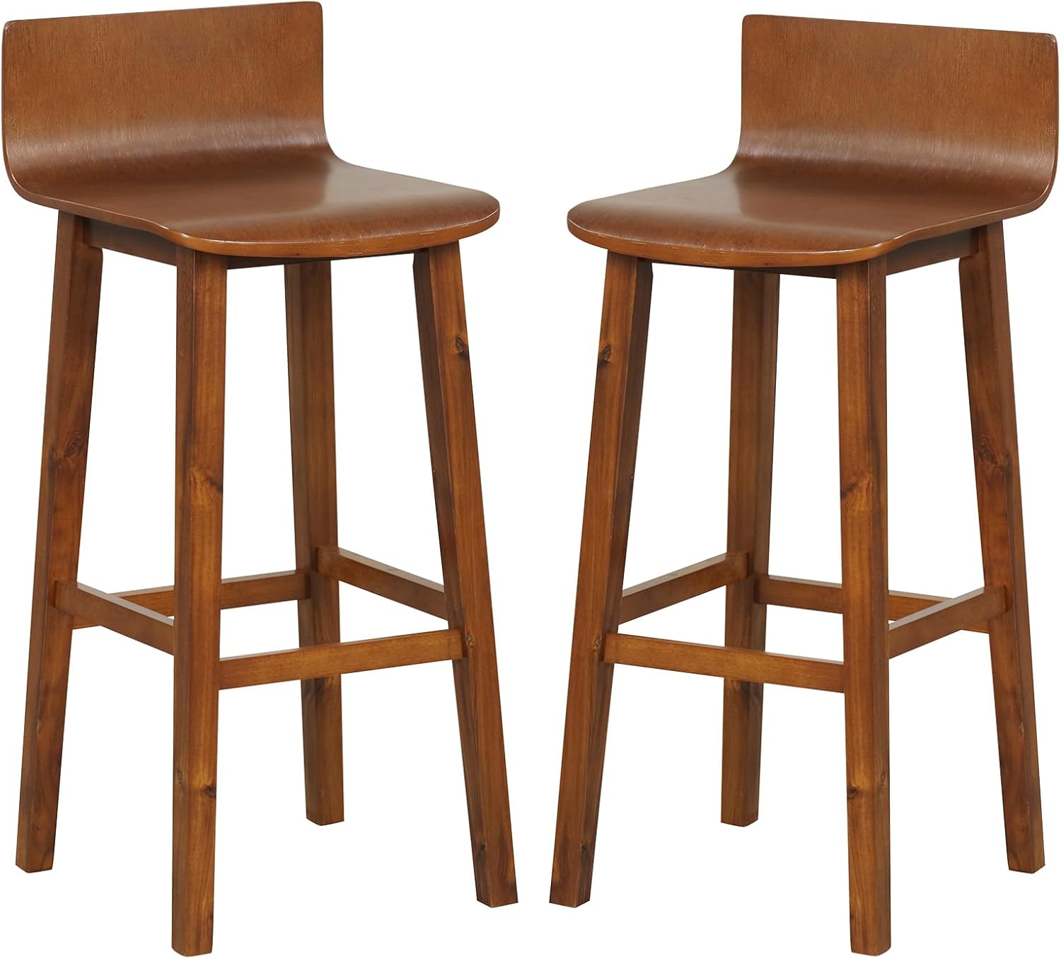 COSTWAY Solid Wood Bar Stools Set of 2, 29-inch Counter Height Chairs with Low Back and Footrest, Farmhouse Wooden Armless Barstools for Kitchen Island, Dining Room, Cafe, Breakfast, Brown