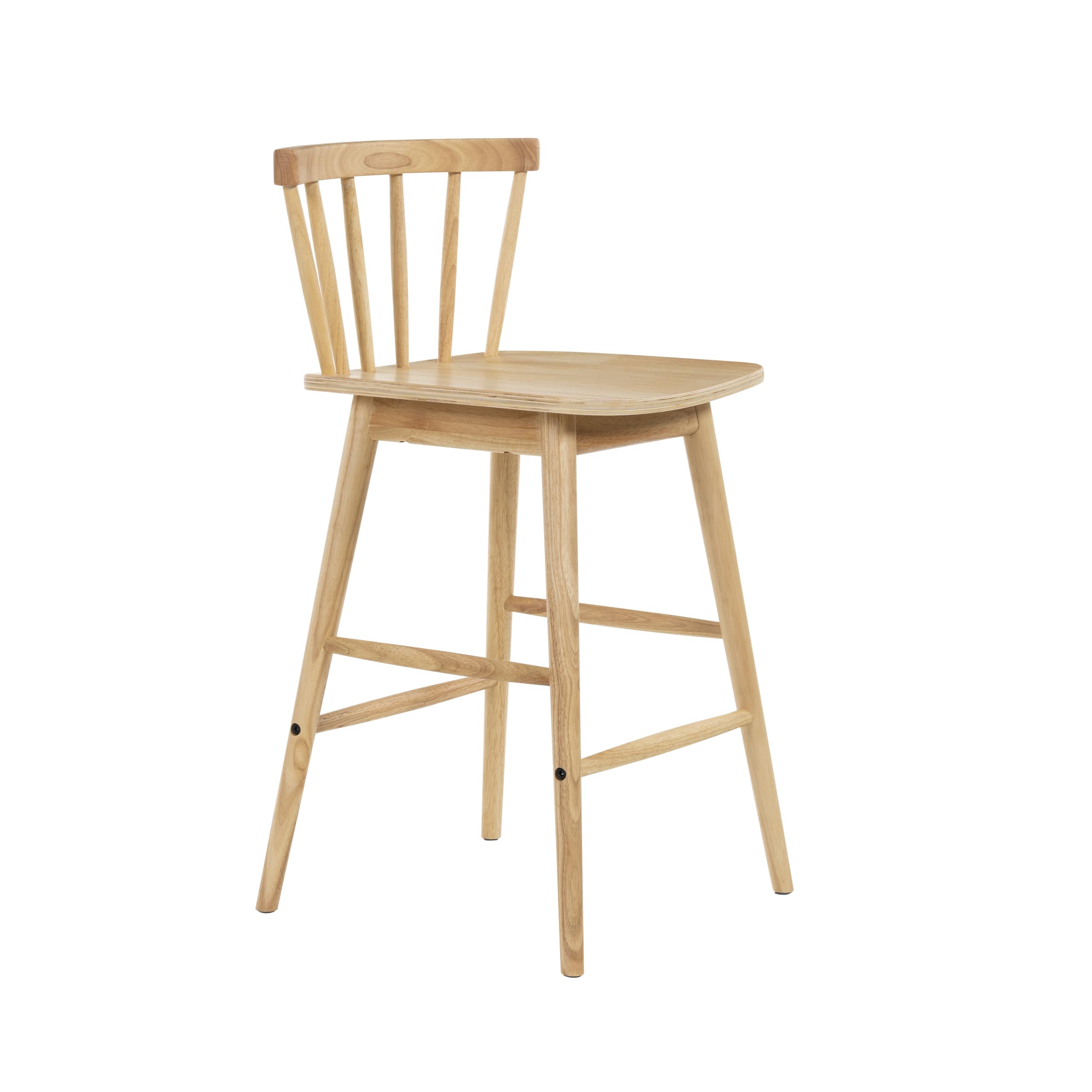 Modern Bar Stools Set of 2, 24" Wooden Counter Height Barstools, Modern Armless Farmhouse Bar Dining Chairs with Back & Footrest for Kitchen Island Pub, Natural Oak