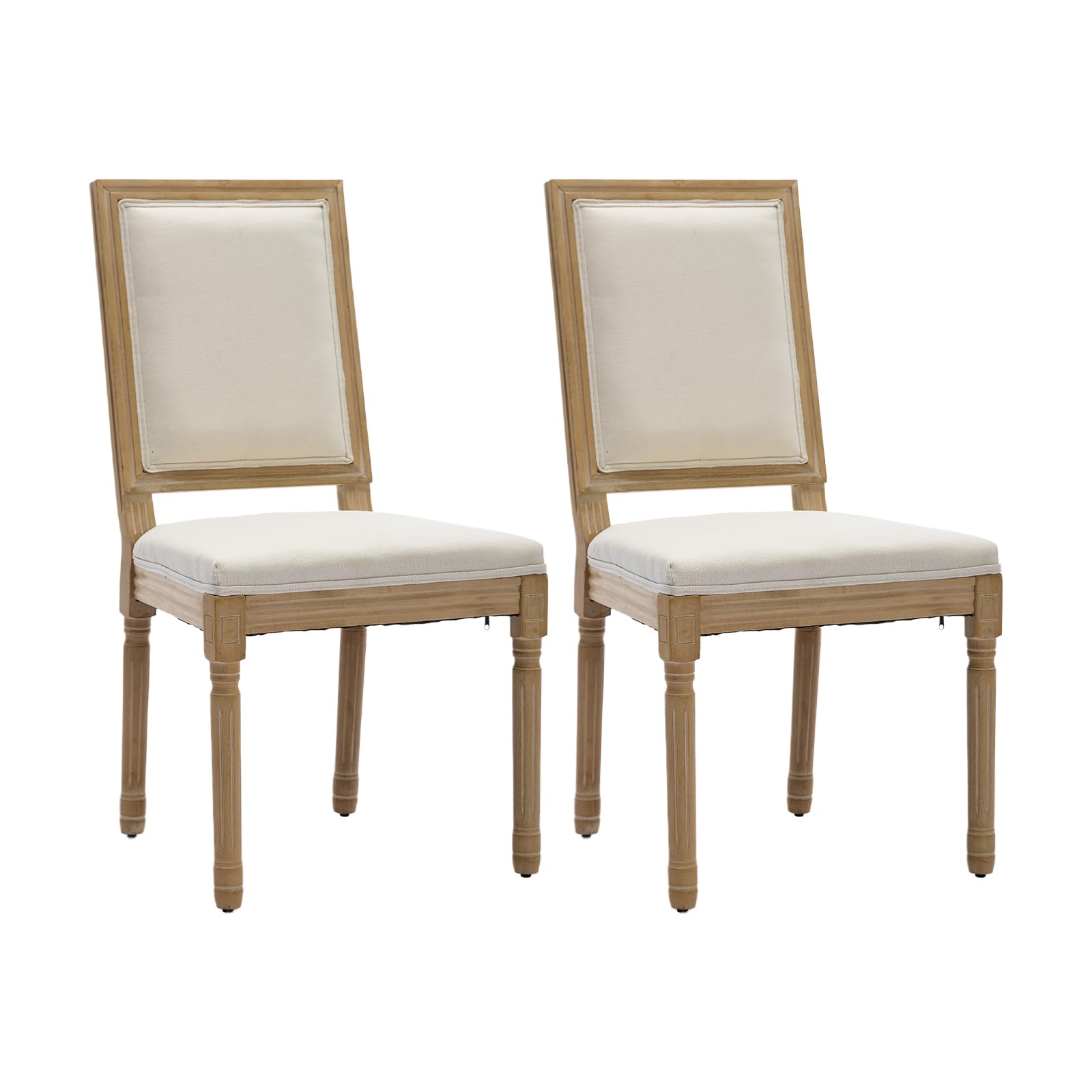 French Country Dining Chairs Set of 4，Fabric Upholstered Dining Chair with Round Back and Solid Leg, Rattan Kitchen Chairs for Dining Room, Living Room, Kitchen, Olive Green