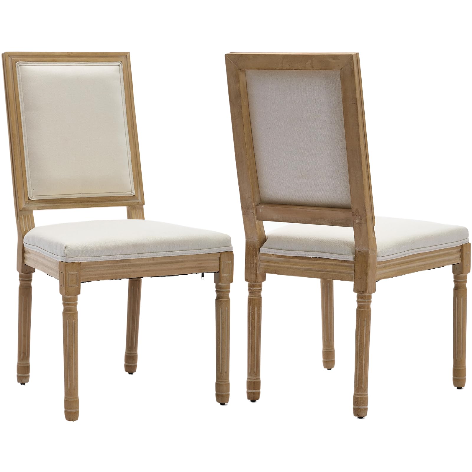 Vintage French Rattan Dining Chairs Set of 6, Square Back Side Chairs with Rattan Backrest, Upholstered Linen Seat and Solid Wood Frame, Sillas de Comedor for Dining Room & Kitchen, Dark Gray