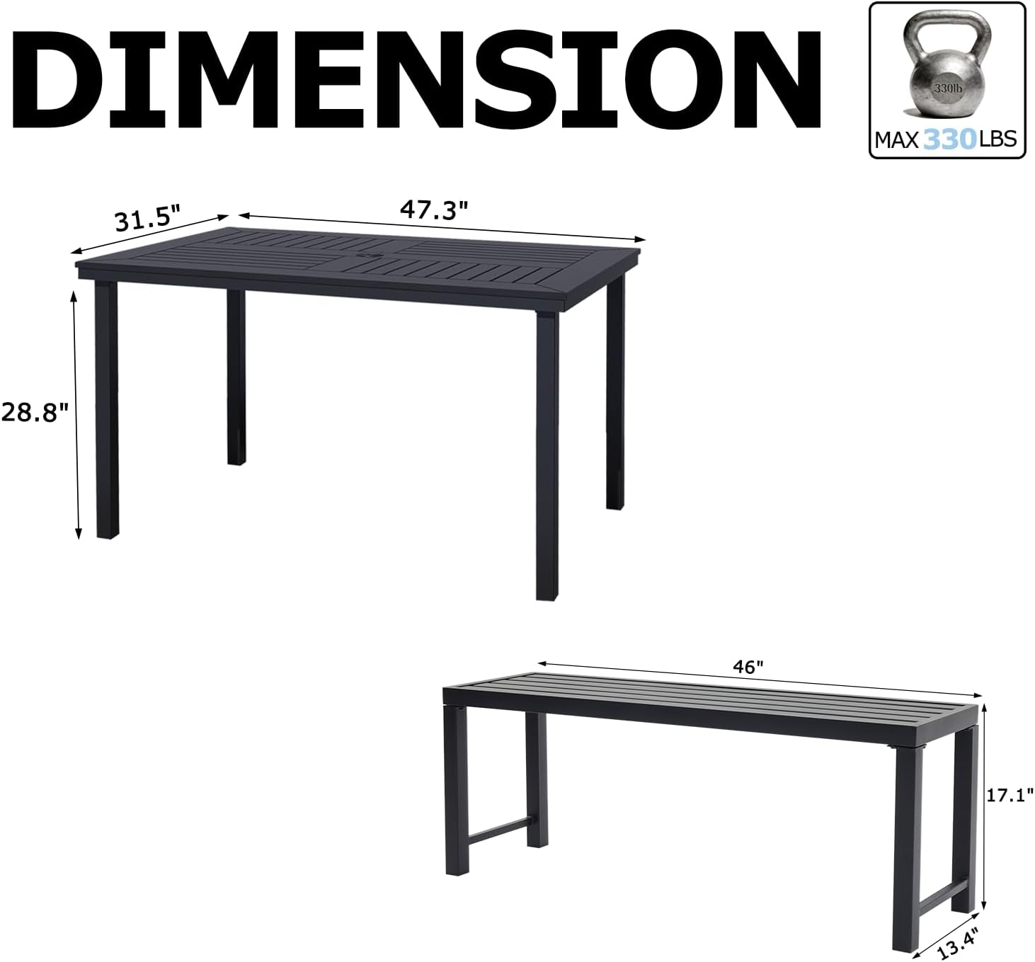 Patio Dining Set, HDPE Outdoor Dining Table with 2 Benches, All-Weather Steel Frame Outdoor Furniture for Backyard BBQ, Family Gatherings, Deck & Garden