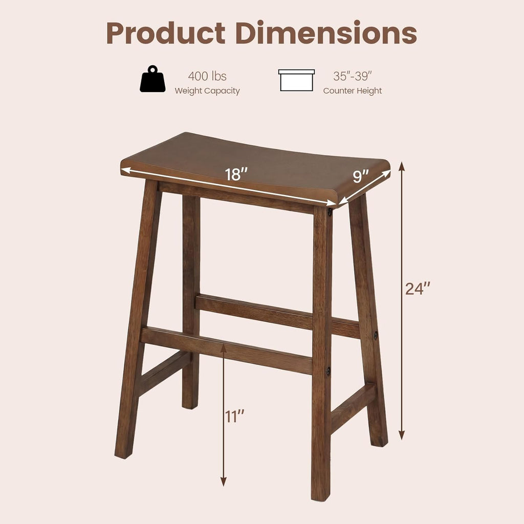 4PC Solid Wood Backless Bar Stools, 24in Counter Stools with Footrest, Brown