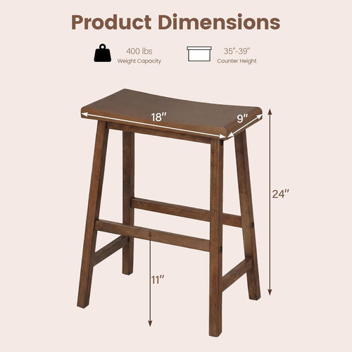 4PC Solid Wood Backless Bar Stools, 24in Counter Stools with Footrest, Brown
