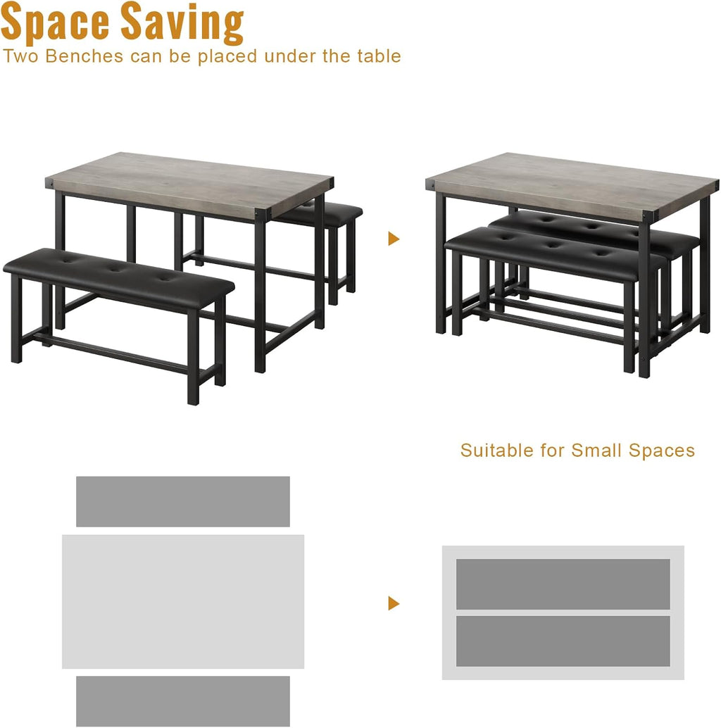 44" Small Space Breakfast Nook Set, Tufted Seats, Easy Assembly