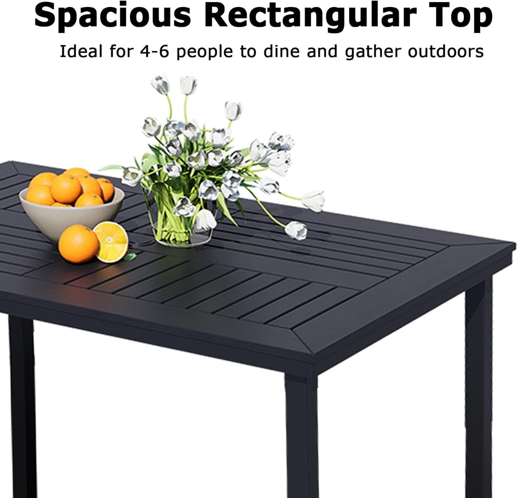 Patio Dining Set, HDPE Outdoor Dining Table with 2 Benches, All-Weather Steel Frame Outdoor Furniture for Backyard BBQ, Family Gatherings, Deck & Garden