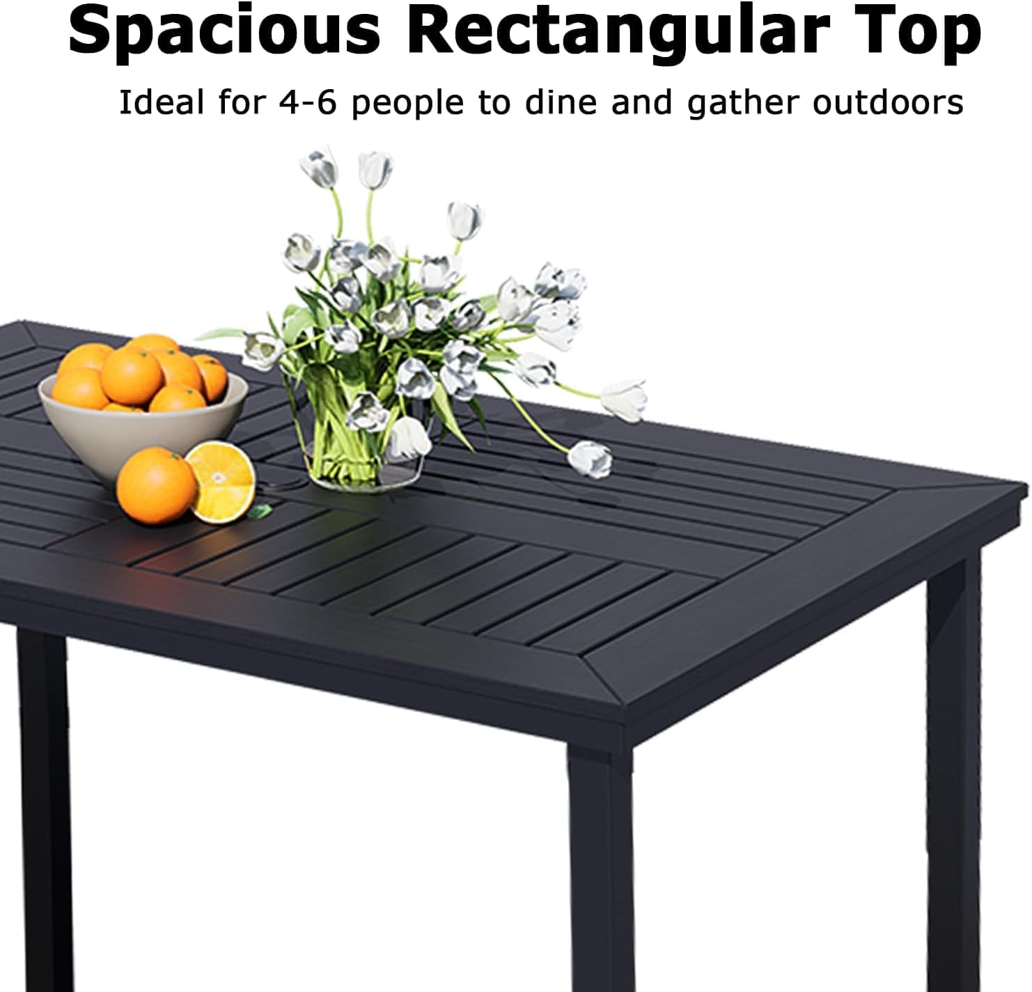 Patio Dining Set, HDPE Outdoor Dining Table with 2 Benches, All-Weather Steel Frame Outdoor Furniture for Backyard BBQ, Family Gatherings, Deck & Garden