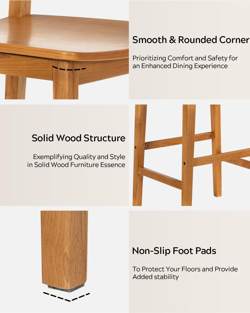 EYYTHUNG Counter Height Stools Set of 3, Farmhouse 25” Bar Stools with Solid Wood Legs & Back, Mid Century Modern Barstools Chairs for Kitchen Island, Dining Room, Cafe, Pub, Dark Oak
