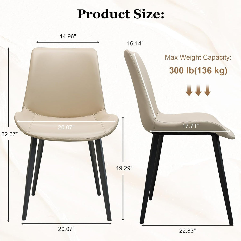 Modern Dining Chairs Set of 4, PU Leather Dining Room Chairs, Upholstered Kitchen Chairs with Ergonomic Backrest & Sturdy Metal Legs, Perfect for Dining Room, Restaurant, Beige
