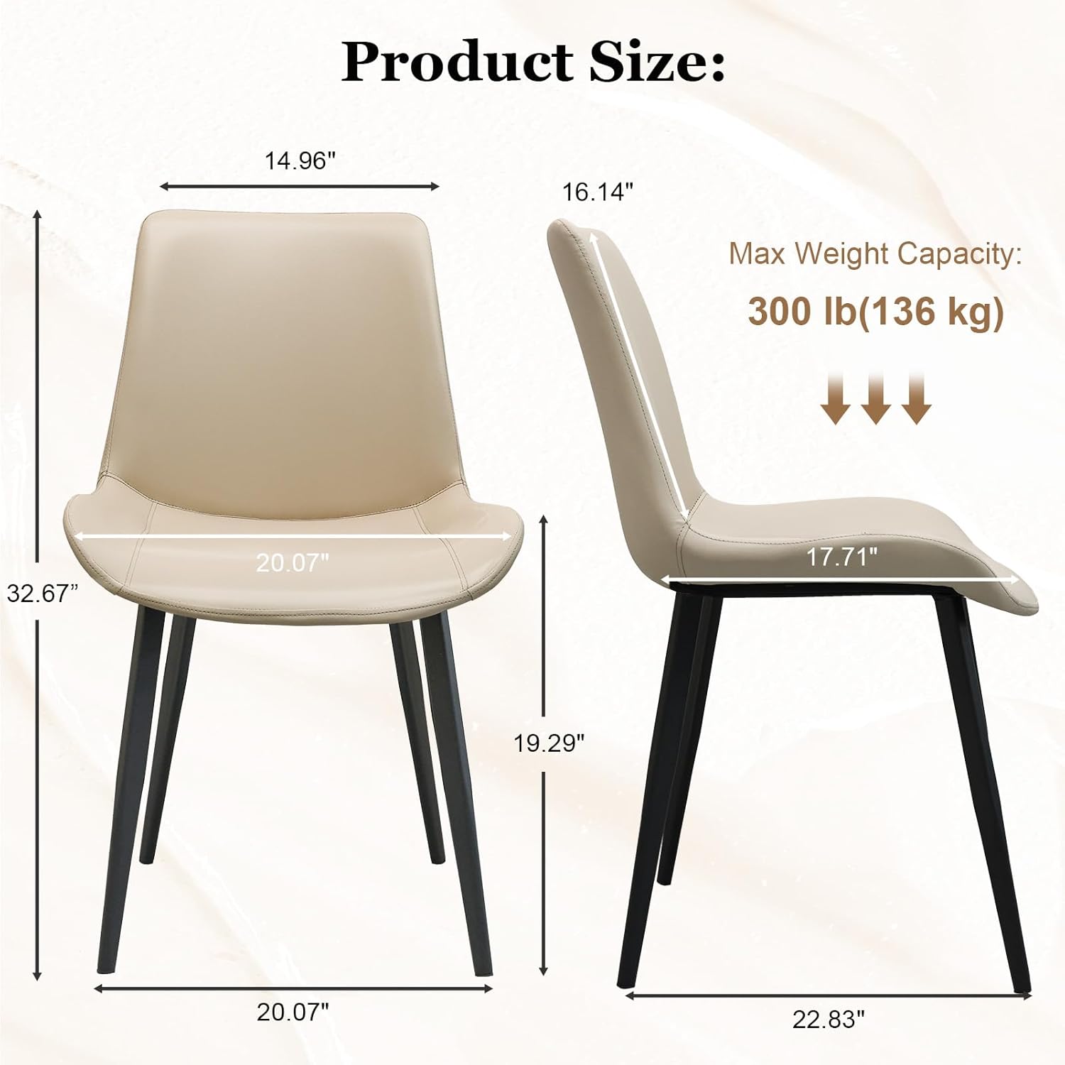 Modern Dining Chairs Set of 4, PU Leather Dining Room Chairs, Upholstered Kitchen Chairs with Ergonomic Backrest & Sturdy Metal Legs, Perfect for Dining Room, Restaurant, Beige