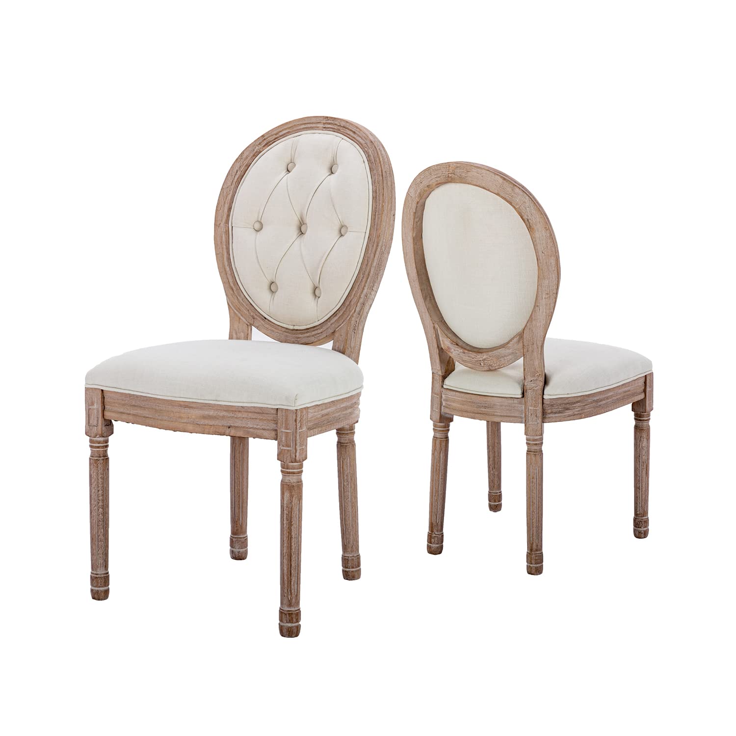 Nrizc French Country Dining Chairs Set of 4, Farmhouse Fabric Chairs with Round Back, Rattan Dining Chair, Oval Side Chairs for Dining Room/Living Room/Kitchen/Restaurant