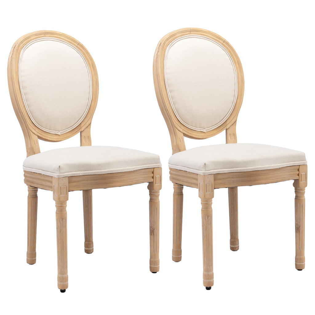 French Country Dining Chairs Set of 4，Fabric Upholstered Dining Chair with Round Back and Solid Leg, Rattan Kitchen Chairs for Dining Room, Living Room, Kitchen, Olive Green