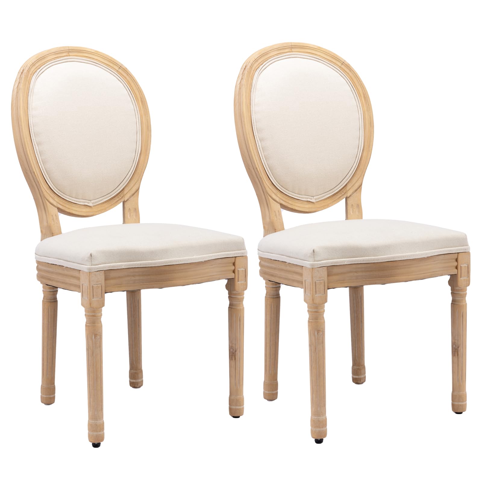 French Country Dining Chairs Set of 4，Fabric Upholstered Dining Chair with Round Back and Solid Leg, Rattan Kitchen Chairs for Dining Room, Living Room, Kitchen, Olive Green