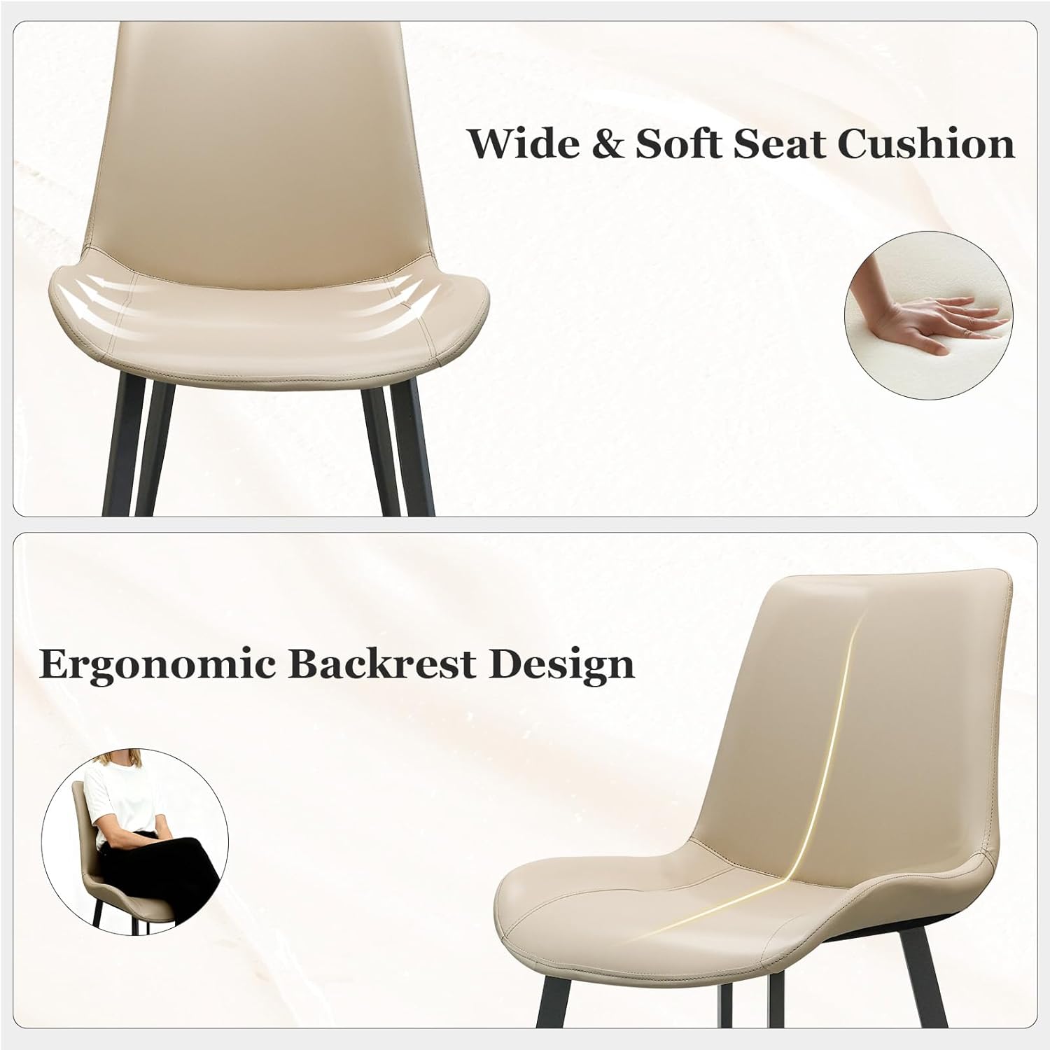 Modern Dining Chairs Set of 4, PU Leather Dining Room Chairs, Upholstered Kitchen Chairs with Ergonomic Backrest & Sturdy Metal Legs, Perfect for Dining Room, Restaurant, Beige