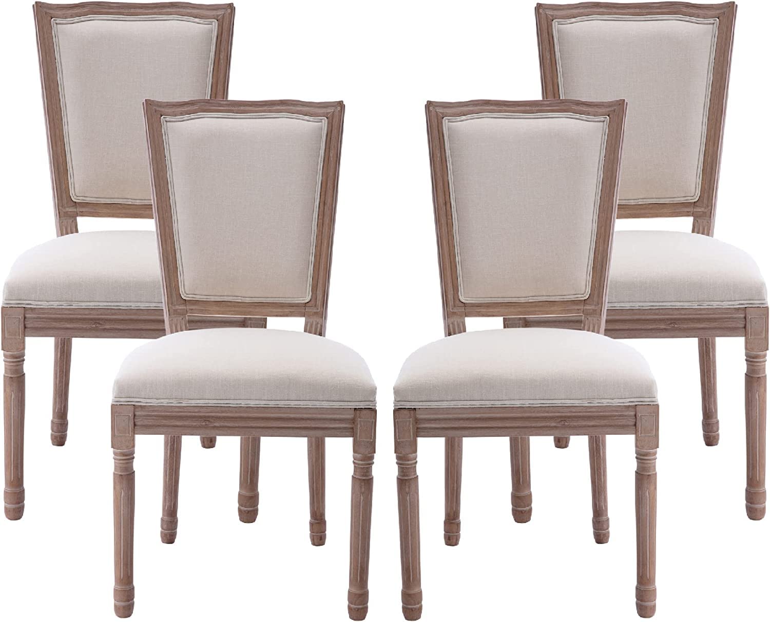 Nrizc French Country Dining Chairs Set of 4, Farmhouse Fabric Chairs with Round Back, Rattan Dining Chair, Oval Side Chairs for Dining Room/Living Room/Kitchen/Restaurant