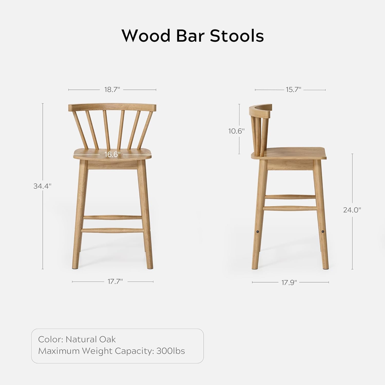 EYYTHUNG Wood Bar Stools Set of 3, Farmhouse 24" Barstool Counter Stools with Curved Back Counter Chairs for Kitchen Islands Dining Room, Natural Oak