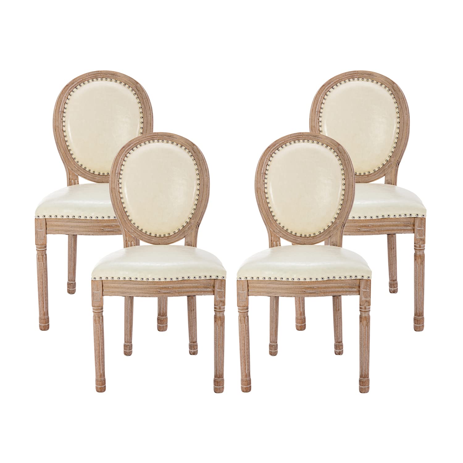 Nrizc French Country Dining Chairs Set of 4, Farmhouse Fabric Chairs with Round Back, Rattan Dining Chair, Oval Side Chairs for Dining Room/Living Room/Kitchen/Restaurant