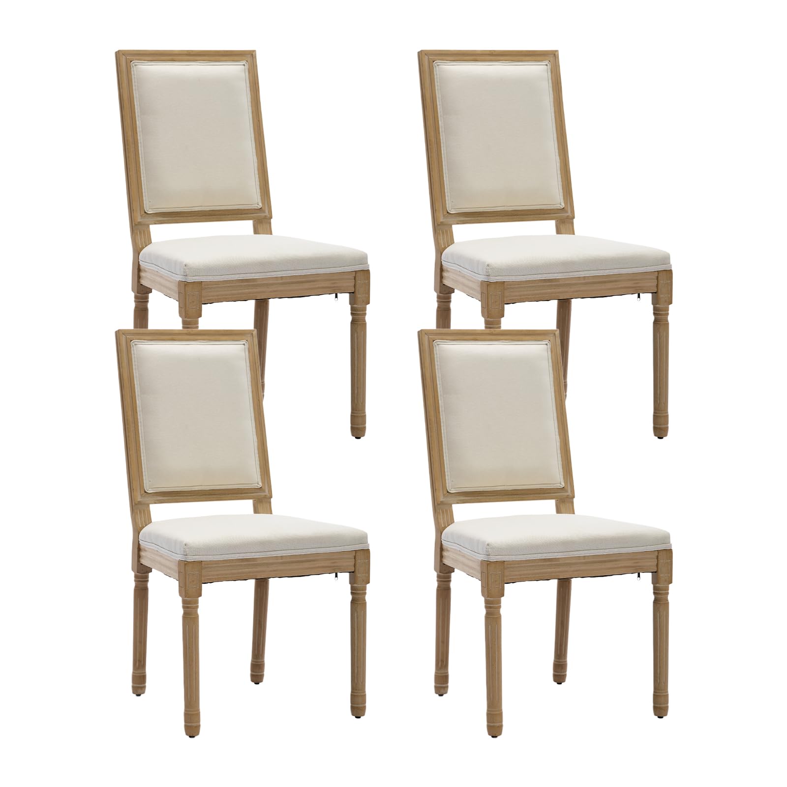 French Country Dining Chairs Set of 4，Fabric Upholstered Dining Chair with Round Back and Solid Leg, Rattan Kitchen Chairs for Dining Room, Living Room, Kitchen, Olive Green