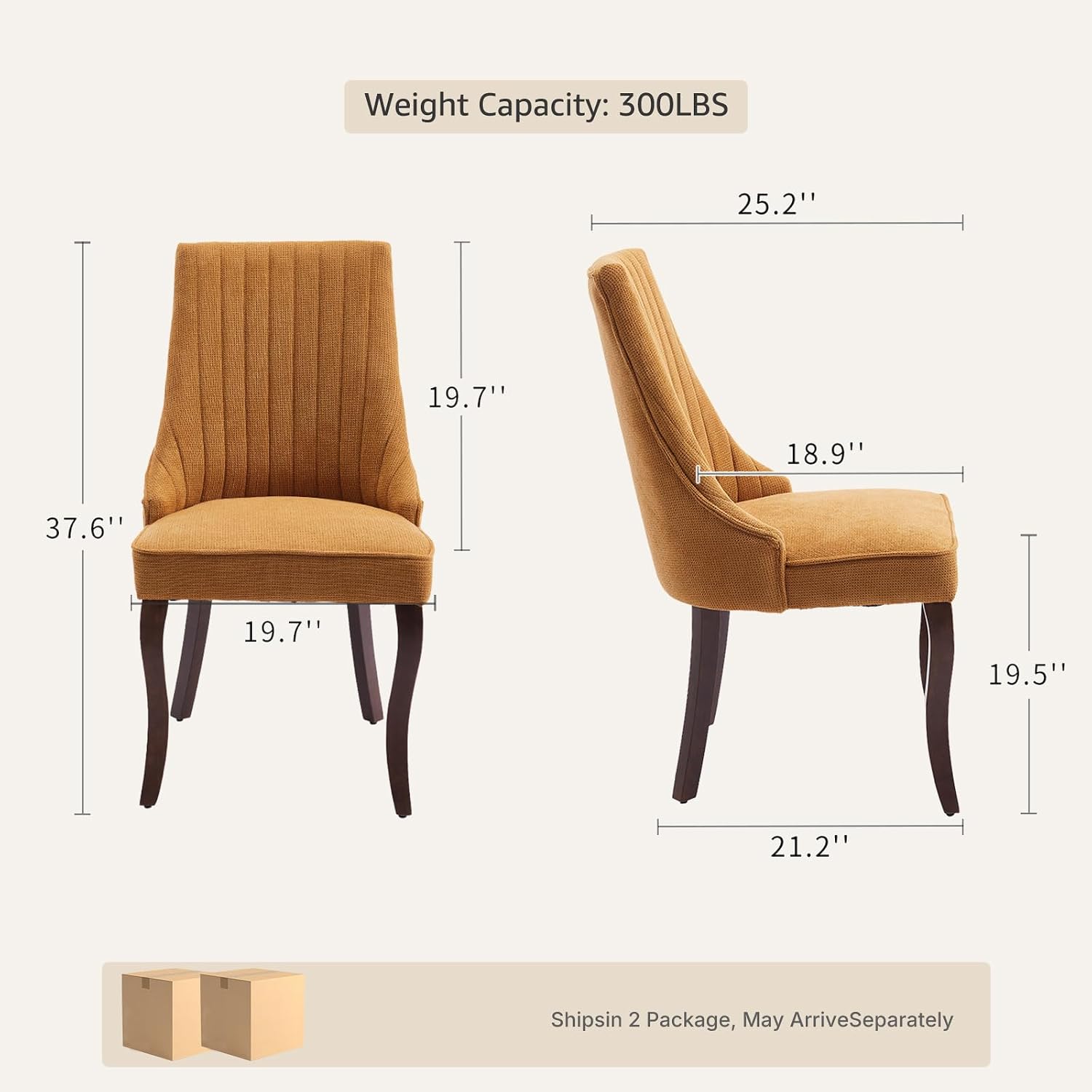 Upholstered Dining Chairs Set of 4, High Back Side Chairs for Kitchen and Dining Room, Mid-Century Modern Fabric Seating with Solid Wood Legs, Yellow