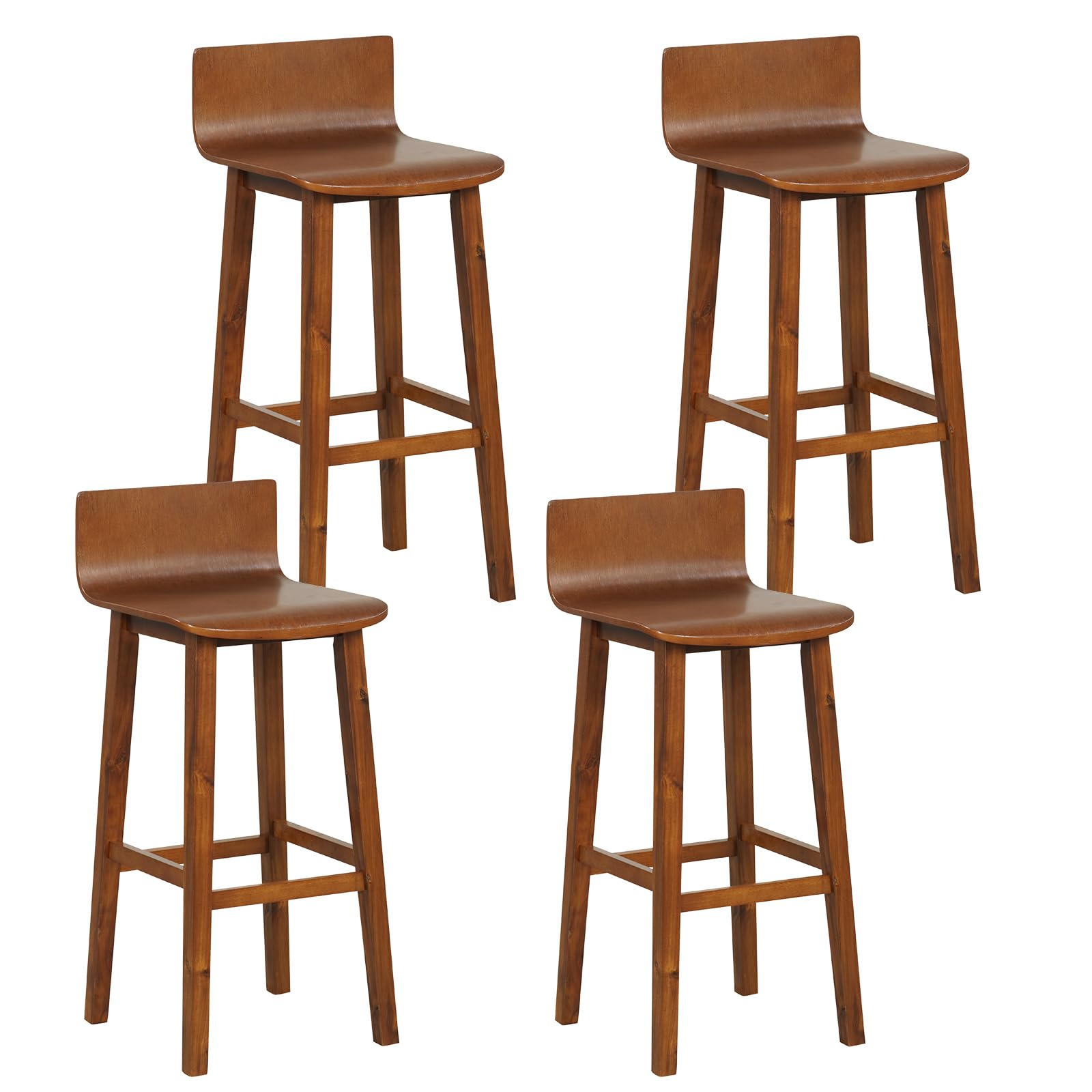 COSTWAY Solid Wood Bar Stools Set of 2, 29-inch Counter Height Chairs with Low Back and Footrest, Farmhouse Wooden Armless Barstools for Kitchen Island, Dining Room, Cafe, Breakfast, Brown