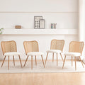 Rattan Dining Chairs Set of 4,Modern Chairs with Cane Back Upholstered Boucle Kitchen Chairs Armless Side Chair with Metal Legs for Dining Room/Living Room,Beige White