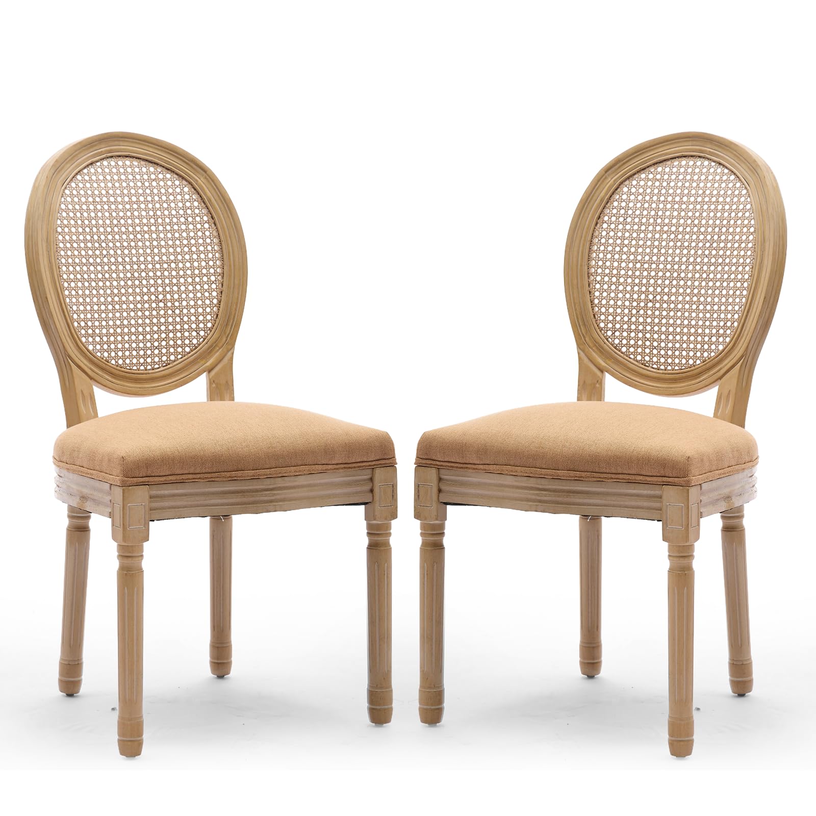 Rattan Back Upholstered Dining Chairs Set of 4 French Country Oval Kitchen Side Chairs with Wood Legs for Dining Room, Kitchen, Restaurant(Beige-Rattan)