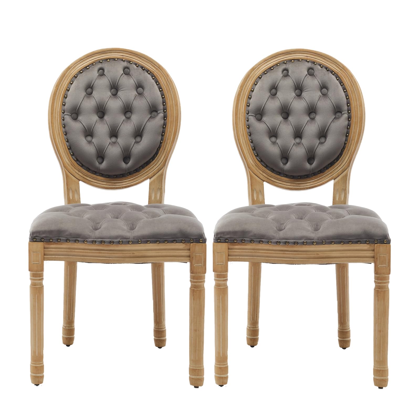 French Country Dining Chairs Set of 4，Fabric Upholstered Dining Chair with Round Back and Solid Leg, Rattan Kitchen Chairs for Dining Room, Living Room, Kitchen, Olive Green