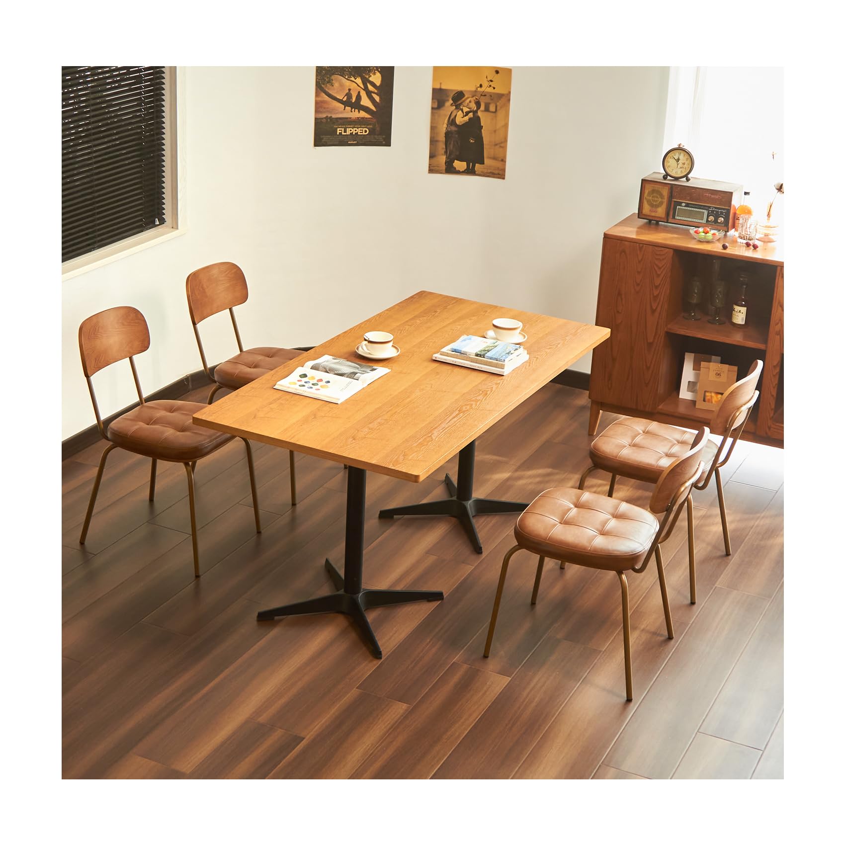Mid Century Modern Dining Chairs Set of 2, Retro Chair with Faux Leather Upholstered Seat & Solid Wood Backrests & Vintage Distressing Metal Legs & Leg Protectors for Kitchen Dining Room (Dark Green)
