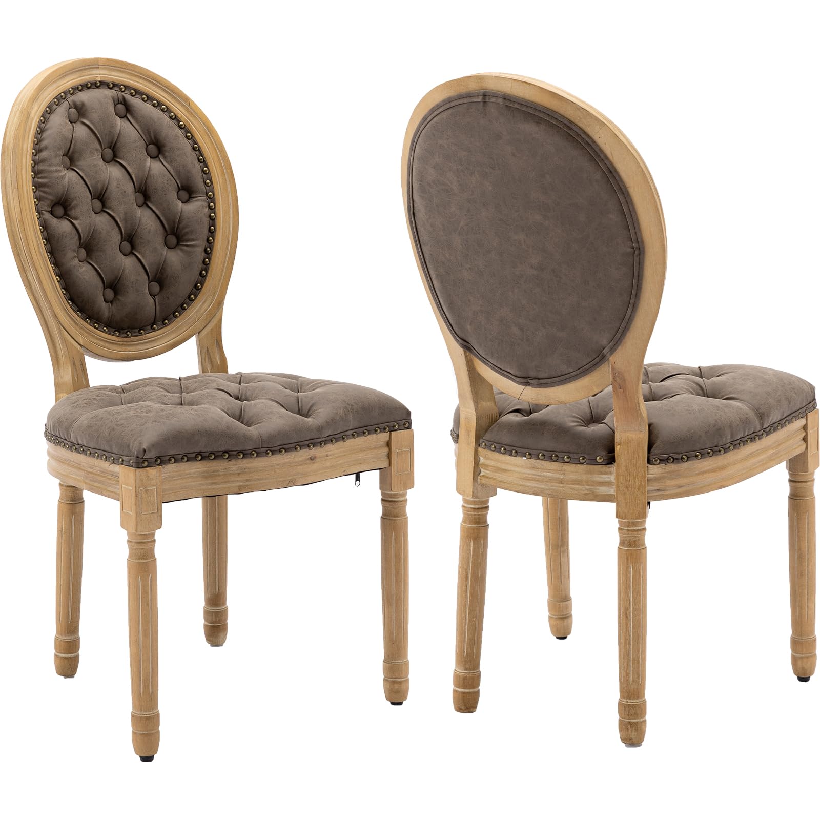 Vintage French Rattan Dining Chairs Set of 4, Solid Wood Frame with Round Rattan Back and Linen Upholstered Seat, Farmhouse Accent Sillas de Comedor Side Chairs for Dining Room & Kitchen, Beige