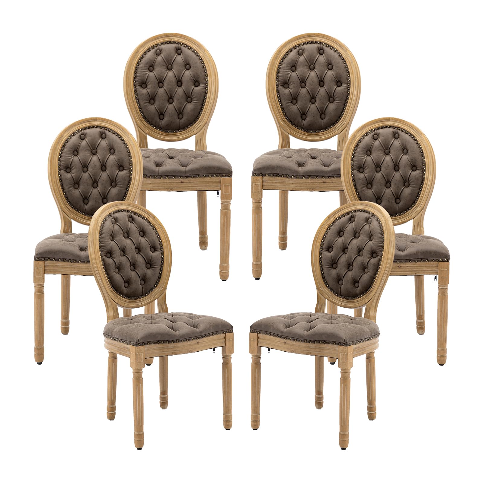 Vintage French Rattan Dining Chairs Set of 4, Solid Wood Frame with Round Rattan Back and Linen Upholstered Seat, Farmhouse Accent Sillas de Comedor Side Chairs for Dining Room & Kitchen, Beige