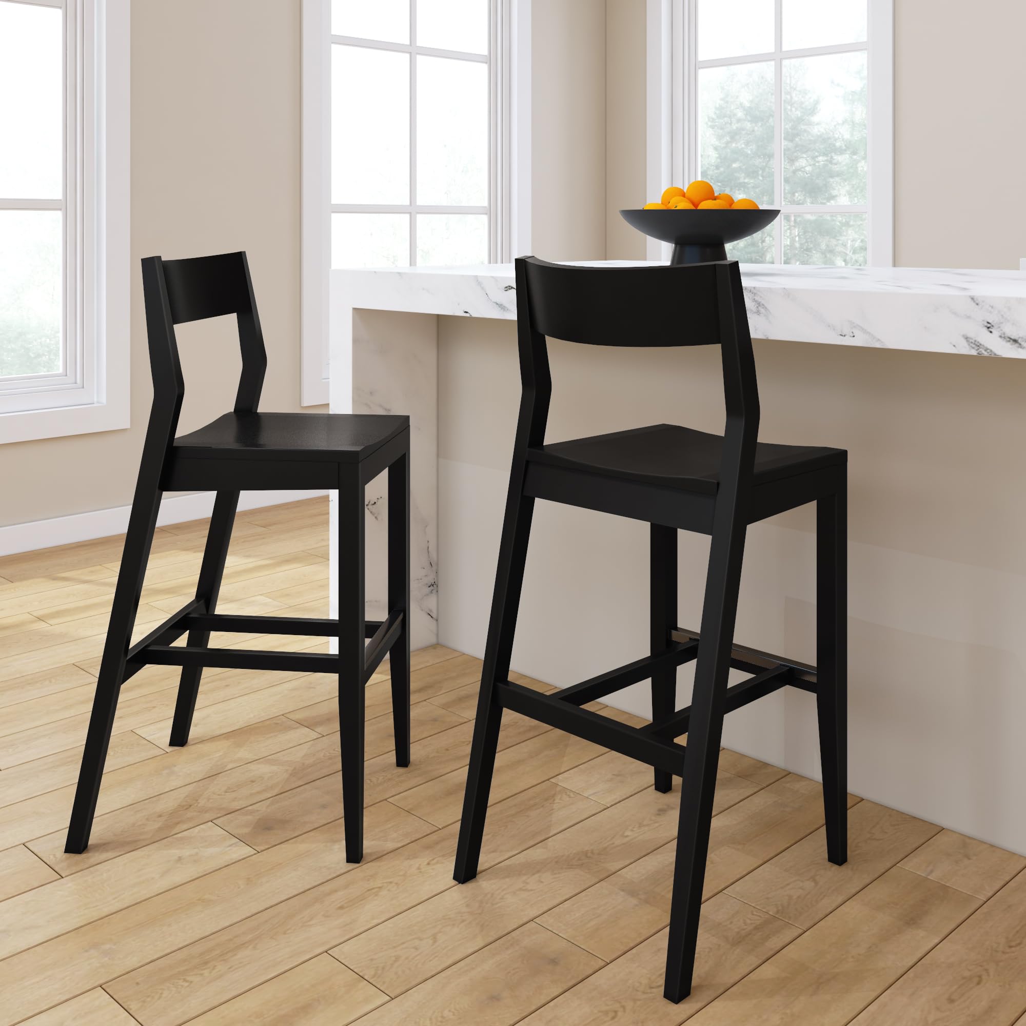 Plank+Beam Modern Bar Height Chairs, 44 Inch, Set of 2 Solid Wood Dining Chairs for Home Bar, Kitchen, Contemporary Seating for Dining Room, Pecan
