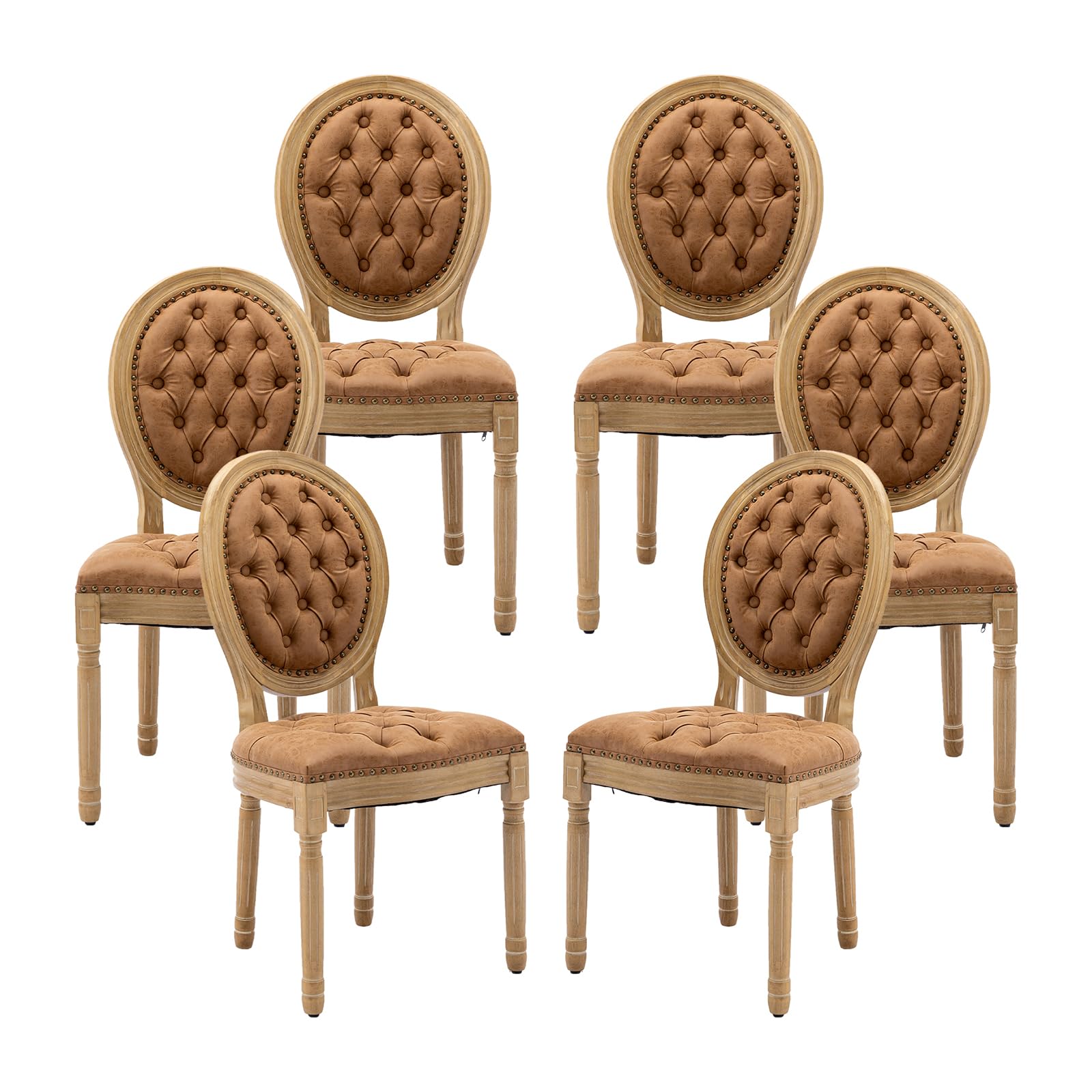 Vintage French Rattan Dining Chairs Set of 4, Solid Wood Frame with Round Rattan Back and Linen Upholstered Seat, Farmhouse Accent Sillas de Comedor Side Chairs for Dining Room & Kitchen, Beige